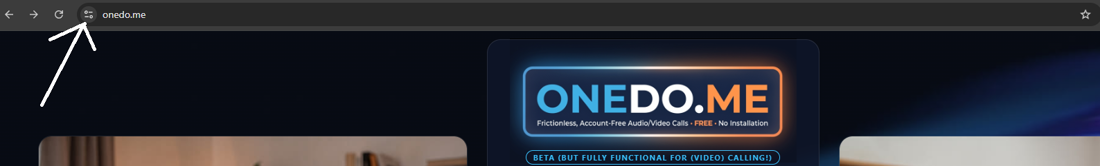 The OneDo.me page in Chrome, with an arrow pointing to the sliders icon left of the web address
